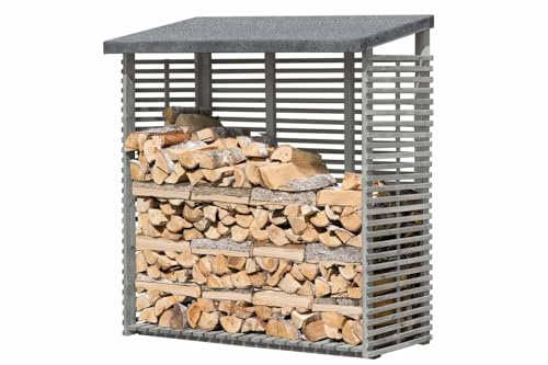 NaturWohnen FLAMMO S Kaminholzregal mit Rückwand 188 × 69 × 183 cm, ca. 1,8 m³ - Holzlager für 2 Reihen Brennholz, wetterfest & stabil