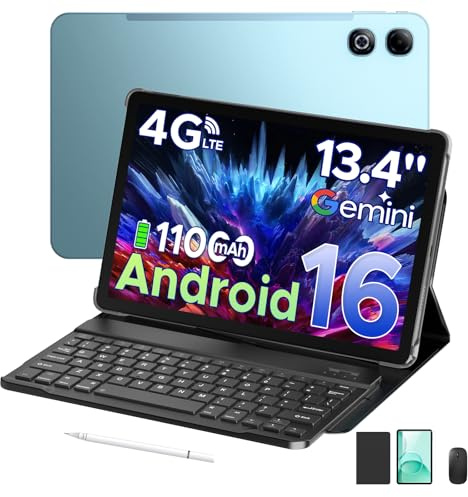 Tab G6 Max Android 16 Tablet 13,4 Zoll FHD+ 90Hz 32GB RAM+256GB ROM 11000mAh Tablet mit SIM Card Slot Octa Core Tablets mit Tastatur und Stift 4G LTE+5G WiFi/Gemini AI/Widevine L1/FACE ID/OTG