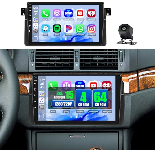 Hikity Autoradio Android 5G WiFi 4+64G para BMW E46 1998-2006, 9 Pantalla IPS con Wireless CarPlay Android Auto Navi Bluetooth FM RDS SWC Cámara de Retroceso