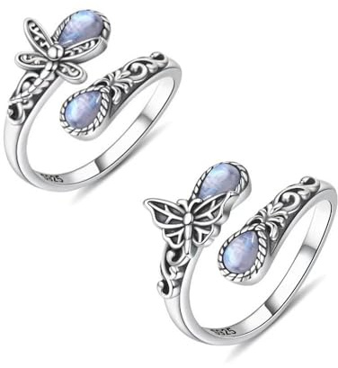 XFSRG Bague papillon femme libellule réglable inspiration nature bague ouverte ajustable bijoux femme style vintage anneau fantaisie argent pierre bleu ciel