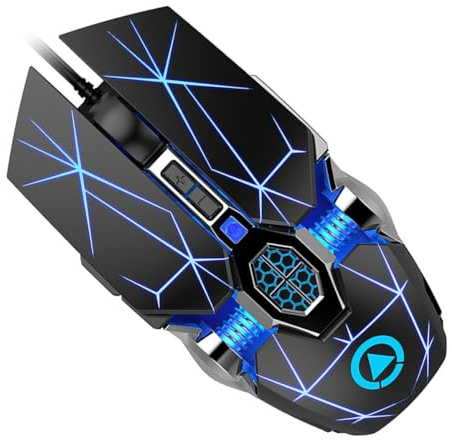 Kisangel Souris de Jeu USB Filaire RGB 800 à 3200 Dpi en Abs pour PC | Grip Antidérapant Type Peau, Flanc Électroplaqué, Réglage à Délai Modifié, Usage Ordinateur Portable