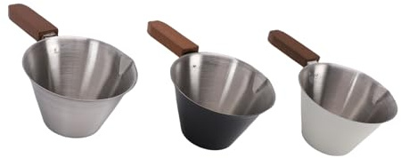 Jiawu 3 Pack Measuring Cups, 100ml Coffee Cups with Scale, Multipurpose Measuring Tool with V Shaped Mouth, 304 Stainless Steel with Walnut Handle, Silver Black White