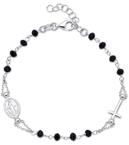 Dada Gioielli - Rosenkranz-Armband aus 925er Silber mit Medaille Madonna und Kreuz und Medaille der Jungfrau Maria - Halsreif für Damen und Herren Größe verstellbar