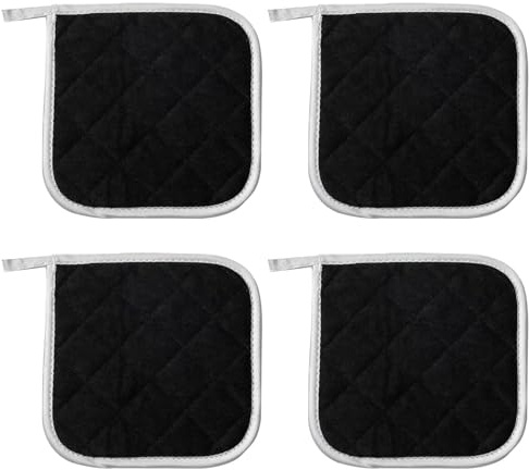 4 Pcs Black Cloth Pot Holders, Heat Resistant Kitchen Pot Holders for Hot Pans, Oven Cloths with Non-Slip Grip, Thick Oven Gloves for Cooking and Baking