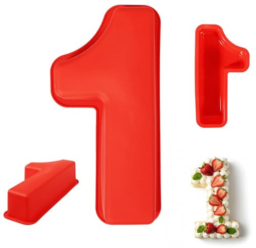 JEKUGOT 10 Inch Silicone Number Cake Mould, 3D Number 1 Cake Tin, DIY Baking Cakes Form for Birthday, Baking, Anniversary, Wedding