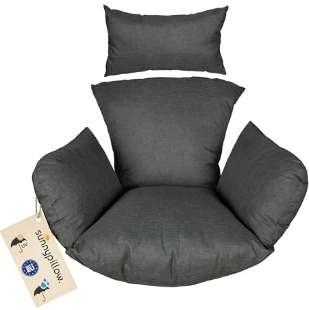 sunnypillow Hängesessel Kissen - Outdoor, Indoor - Auflage für Rattan & Polyrattan Hängeschaukel - Polster, Sitzauflage für Hängekorb - Extra Dick 15cm, UV - beständig, wasserdicht - Anthrazit