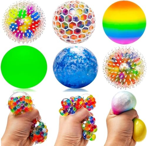 6 Stück Squishy Stressball, Antistressball Stressball Kinder, Regenbogen Squeeze Bälle Quetschball für Erwachsene ADHS, Angst, OCD Angst abbauen und Beruhigung