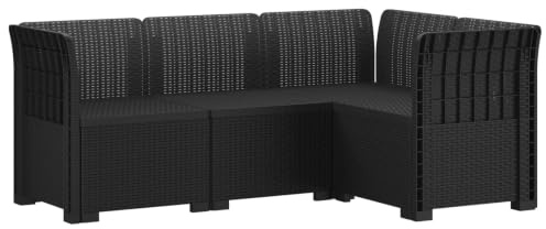Ziaphsol 4-sitsig trädgårdssoffa rottinglook PP antracit väderbeständig UV-resistent modulsoffa för balkong terrass vinterträdgård robust loungemöbler