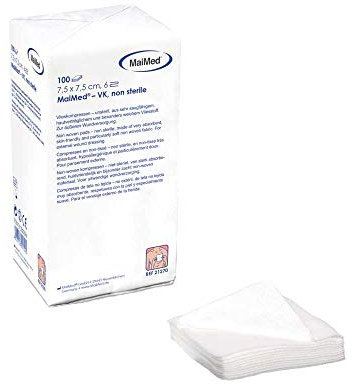 MaiMed - 100 medicazioni in tessuto non tessuto, non sterili, 7,5 cm x 7,5 cm, 6 pezzi