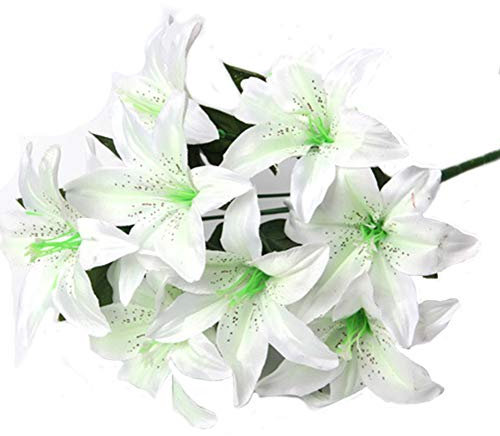 Artfen Artificiale Giglio 10 Teste Falso Lily Fiore Artificiale Wedding Bouquet Party Bouquet Home Hotel Office Garden Craft Art Decor White