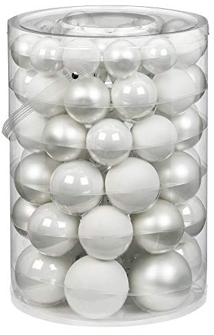 60 Christbaumkugeln Glas 4 5 6 7cm 60 St. Dose Dekokugeln Weihnachtskugeln Baumkugeln Baumschmuck Set Farbe: Just White-Mix weiß