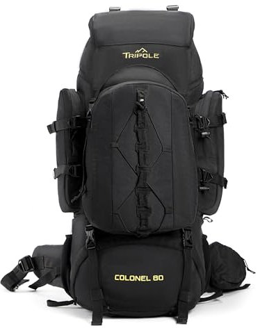 Tripole Rucksack Colonel 95 Liter mit abnehmbarem Rucksack - Wandern, Trekking, Reisen, Camping, Wasserdicht, mit atmungsaktivem Rückenpaneel, Schwarz