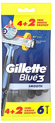 Gillette Blue 3 Smooth Einwegrasierer Männer, 6 Rasierer mit 3-fach Klinge , 6 Stück (1er Pack)