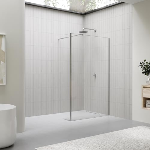 i-flair Seitenwand 40cm x 195cm inkl. Eckprofil (Rundprofil), beweglicher Spritzschutz für Walk In Dusche, 8mm STARK, aus ESG Sicherheitsglas zum Nachrüsten