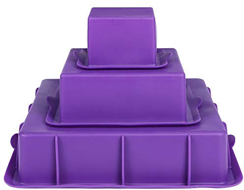 webake Moldes Para Pasteles juego de 3 Moldes de Silicona para Reposteria cuadrado, antiadherentes, bandeja para hornear para cumpleaños, bodas, aniversarios, diámetro 7.5/14.2/23.5 cm