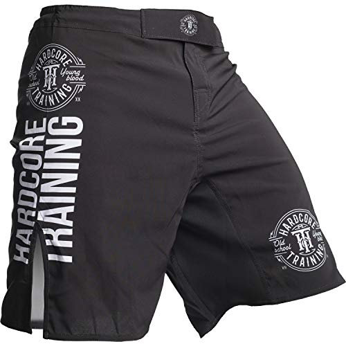 Hardcore träningsshorts Recruit herr svart grön röd lila marinblå korta byxor herr boxning kampsport BJJ Grappling MMA, svart, L