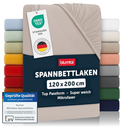 Blumtal® Spannbettlaken 120x200x30cm aus Microfaser - Oekotex zertifiziertes Bettlaken Spannbettlaken in Taupe