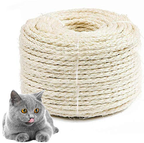 Bluelves Corda di Sisal naturale, iuta corda per riparazione e sostituzione di gatto Scratch Pilastro, albero per gatto Sisal incluso, tubo, scale, pneumatici imballaggio, decorazione domestica (6 mm,