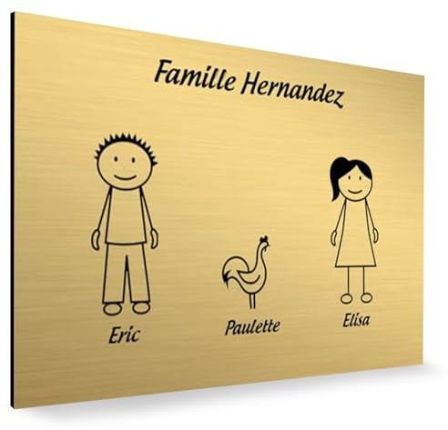 Plaque de maison Family personnalisée avec 3 membres pour boite aux lettres - Format 12x8 cm - Plaque Or - Lettres noires