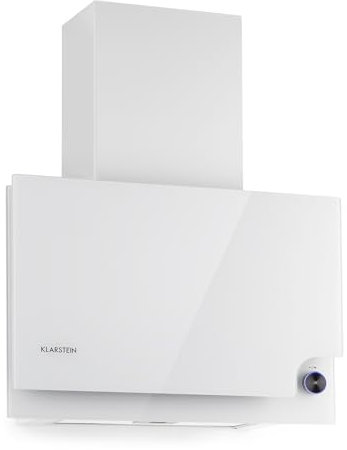 Klarstein Amelia - Dunstabzugshaube, Kopffrei-Haube, flaches Design, 123 W, 586 m³/h, LED-Beleuchtung: 3 W, 3 Leistungsstufen, beleuchteter Touch-Drehregler, 60 x 47 x 23,5 cm weiß