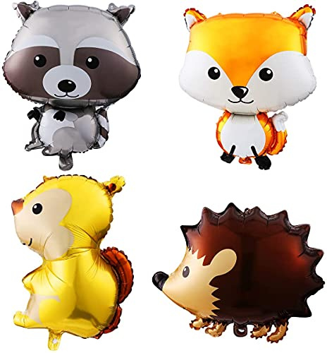 ballonfritz® Wald Tiere 4 tlg. Set - XXL Igel, Fuchs, Waschbär und Eichhörnchen Luftballon 55x30x20cm als Geburtstagsgeschenk, Party-Deko oder Überraschung