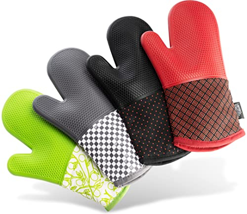 LauterSchutz® Ofenhandschuhe als Paar - Topfhandschuhe mit Voll-Silikon: Hitzebeständig & extra lang - waschbare & weiche Baumwolle [Kontaktwärme: 250°C] Kochen & Backen (Grau, Vollsilikon)