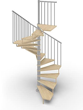 Escalera de caracol de planta cuadrada 120 x 120 cm. Tekla 13 peldaños – Altura entre los pisos 267 – 312 cm. (Roble, acero plateado)