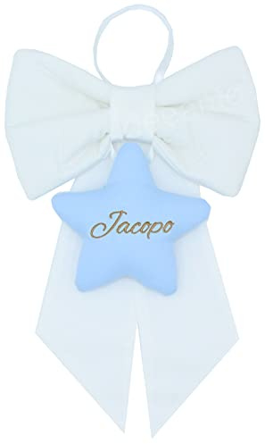 Fiocco nascita bimbo bimba personalizzato con nome ricamato rosa celeste Made in Italy (Stella bimbo 2)