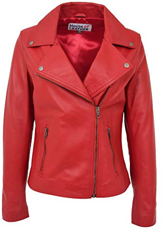 Chaqueta de motociclista de piel auténtica para mujer, estilo Lola, rosso, 36