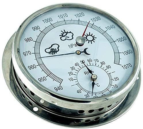 YANYUESHOP Hochpräzises Barometer, 15 cm Aneroidbarometer, 3 in 1 Temperatur, Luftfeuchtigkeit und Luftdruck, für Navigation, Luftfahrt, Bergsteigen, Landwirtschaft, HaushaltSilber
