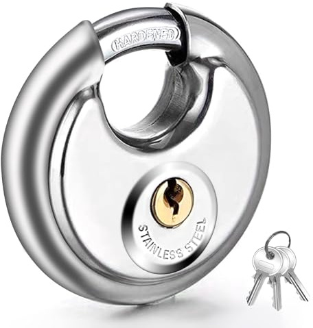 Vervida® Keyed Padlock Stainless Steel Disc Lock with 3 Keys, 3/8 Inch Shackle 70mm, Heavy Duty Lock Outdoor Waterproof Storage Lock for Warehouse, Garage, Storage Locker, and Outdoors (1 Pack)