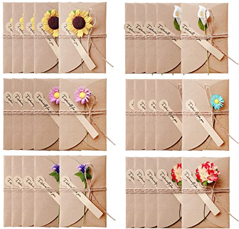Yayatty 30 Pz Biglietto di Auguri Cartolina Buste, Fatti a Mano Retrò Carta Kraft, Carta Kraft di Lettera Biglietto di Auguri, Fiori Secchi Decorato Cartolina per Compleanno Matrimonio Natale Festa