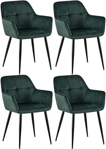 CLP 4er Set Esszimmerstühle Emia Mit Samtbezug I Polsterstuhl Mit Metallgestell I Küchenstuhl Mit Bodenschonern, Farbe:grün, Material:Samt
