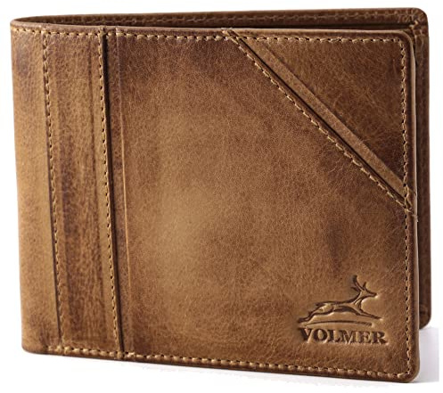 Fa.Volmer ® Leder Geldbörse Herren mit RFID-Schutz I 10 Fächer für Kreditkarten I Querformat I VO37 (Braun)