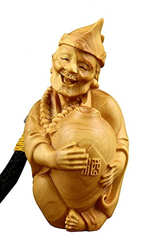 Estatua de monje loco Jigong tallada a mano de boj natural (vino borracho)