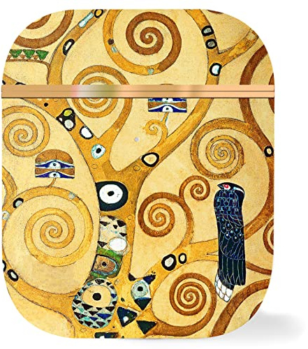 Berkin Arts Custodia Compatibile con AirPods 2 & 1 Generazione Protettiva ai Graffi Arte Case Cover Rigida in Oro Rosa con Portachiavi Arti Giallo Elegent Floreale (Gustav Klimt-Albero della vita)