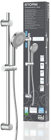 EISL DX5082CSB STORM - Set asta doccia con asta doccia, 70 cm, soffione doccia con tubo e supporto, 8 funzioni, asta doccia con doccia, cromato