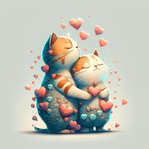 Acryl-Bild 50 x 50 cm: Katzenpaar umarmt, kuschelt und küsst sich. Valentinstagskarte. Valentinsplakat. ai generiert. Liebe Hintergrund. Katzenliebe (196830718)