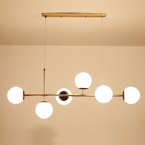 KSHSAA 6-Luces Lámpara de Techo de Vidrio Moderna Bola Lámpara Colgante Interior Techo Lustre Salón Comedor Restaurante Altura Ajustable Lámpara Colgante de Decoración Interior