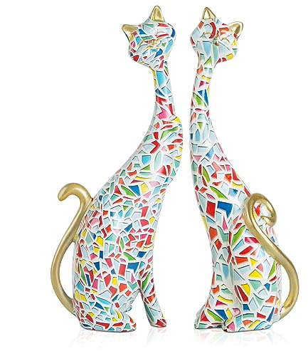 masteymoh 2 Stücke Kunst Harz Skulptur Statue Katzen, Ölgemälde Katzen Skulpturen für Home Office Hotel Bücherregal Desktop Dekoration 24.5cm (Vibrant KY145)
