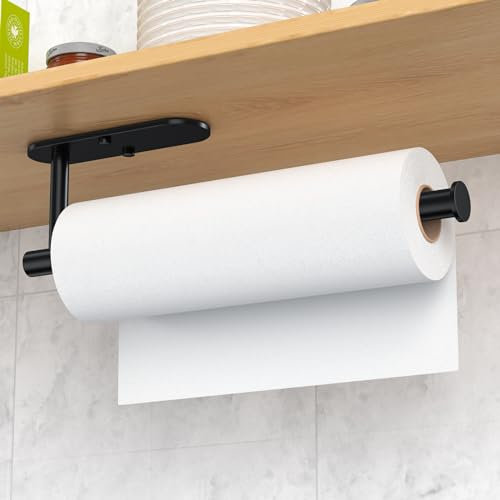 UZHNOE Porte Sopalin Mural Support Essuie Tout, Porte-Rouleau de Cuisine Auto-Adhésif ou Trou Percé Double Usage pour Armoire de Cuisine ou Salle de Bain, Noir