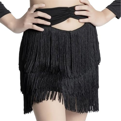 Gonna Da Ballo Jazz For Balletto Latino Con Frange A Strati For Ragazze For Bambini, Gonna Da Ballo Mini Skorts, Gonna Da Ballo In Costume Da Ballo For Sala Da Ballo Chacha Salsa Tango (Color : Black