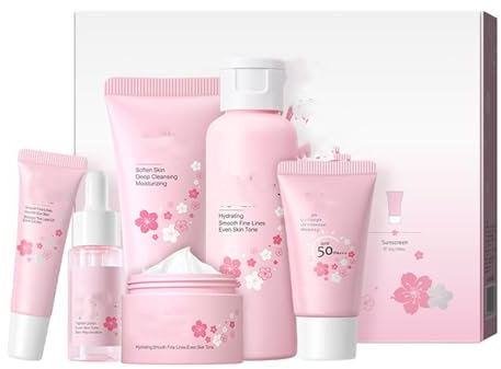 Ensemble Nettoyant Et Hydratant Pour Le Visage - 6 Coffret Beauté Ado Fille, Coffrets Soins Pour La Peau, Set Lotions Sakura, Ensemble Nettoyant Et Hydratant Pour Le Visage, Coffret Rituals Femme