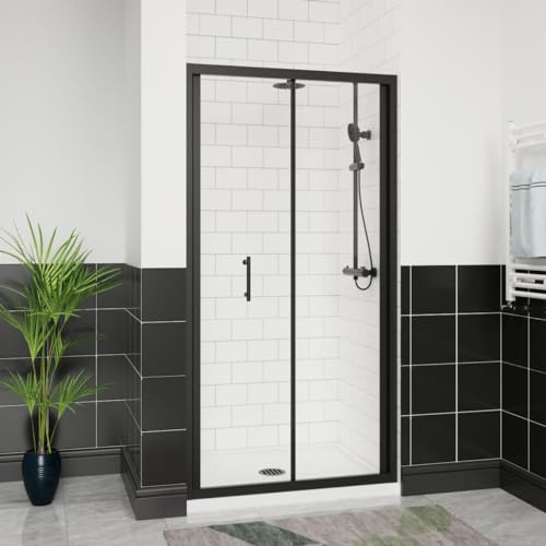 Aquariss 1000mm Bifold Shower Door Enclosure Matte Black | Aluminum Profile, 6mm Tempered Easy Clean Glass, 20mm Wall Adjustable, Reversible, Zinc Alloy hinge, Seal Strips