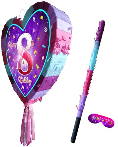 8th birthday pinata with stick - Girls eighth party smashing game - Big 41cm x 38cm