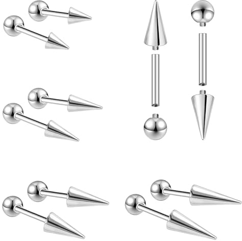 ZS 16G/18G Spike Knorpel Tragus Helix Piercing, Edelstahl Spike Stud Ohrringe Innengewinde Gebogene Barbell Nase Brücke Ringe Schlange Biss Piercing Schmuck für Frauen Männer, 16g,L:6mm, Edelstahl