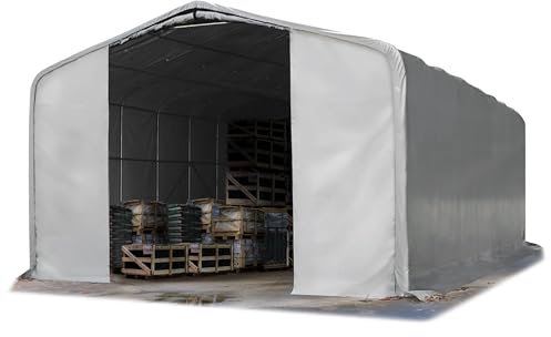 TOOLPORT Lagerzelt 8x36 m Zelthalle / 3 m Seitenhöhe reißfeste PVC Plane 850 N grau mit Statik (Betonuntergrund)