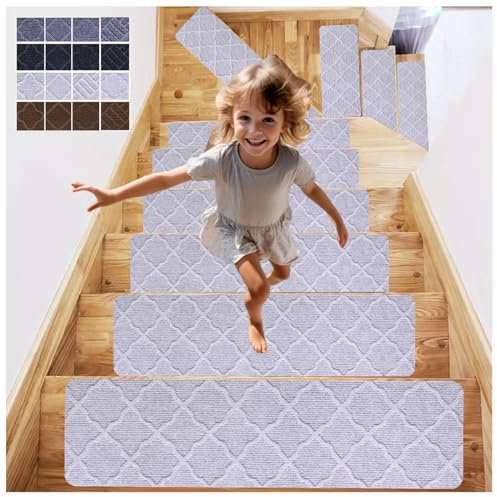 COAYHEL Anti-Rutsch Stufenmatten, Waschbar Stufenmatten Innen, 76 x 20,3 cm Stufenmatten Ohne Kleben für Kinder Ältere Haustiere,C-4Pcs