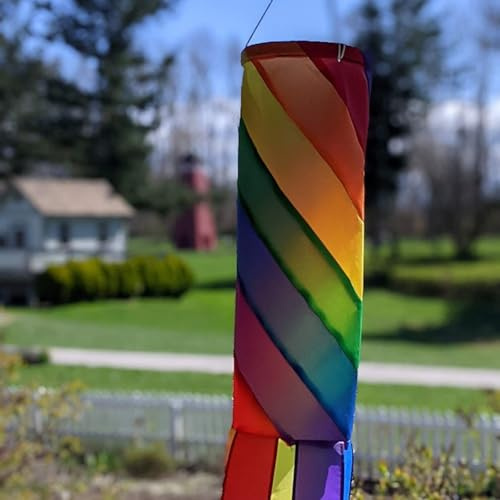 Windsack zum Aufhängen, buntes Regenbogen-Säulen-Design, 99 cm große Flagge