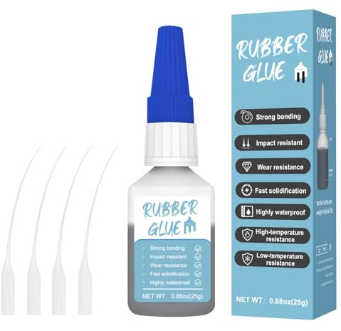 Colla di Gomma, 25 g, Extra Forte, Impermeabile, con 4 Contagocce Applicatore, Colla in Gomma Istantanea Forte, Adatta per Prodotti in Gommas, Pneumatici, Scarpe, Fai Da Te